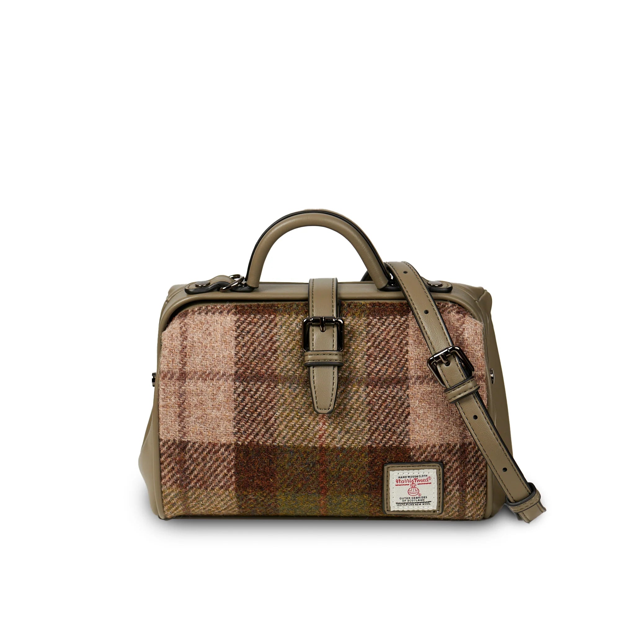 Chestnut Plaid patterned bag with a strap on a white background