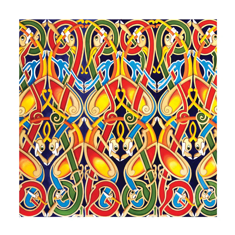 Colorful Celtic knot pattern on a blue background