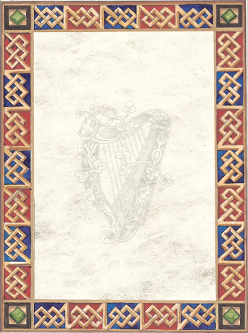 Decorative border with Celtic knot patterns on a textured background