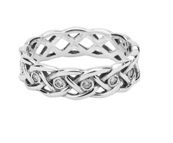 Sliver Celtic Weave Love Knot Ring with Stones