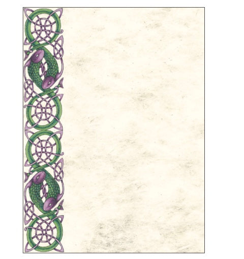 Decorative border with Celtic knot design on a textured beige background