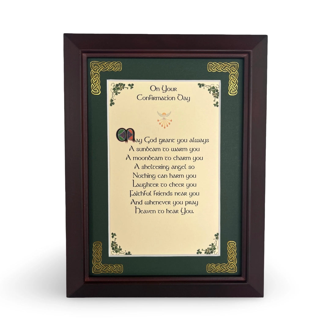 Framed poem on a Confirmation Day card with decorative border