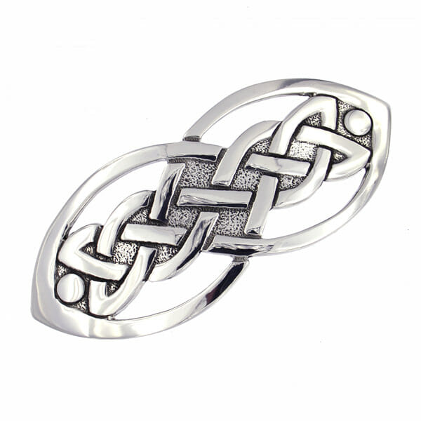 Pewter Celtic knot hair barrette on a white background