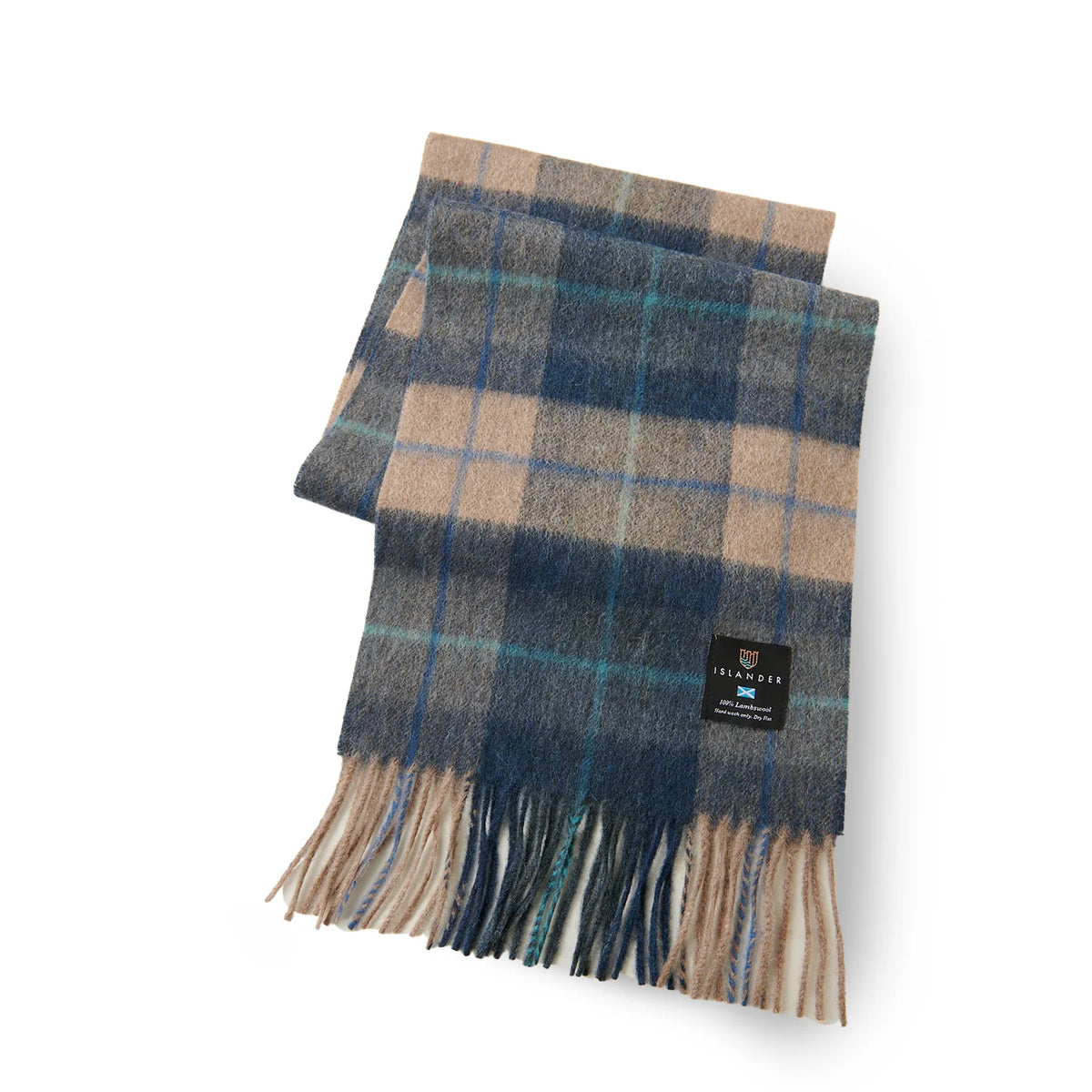 Plaid scarf with fringes on a white background