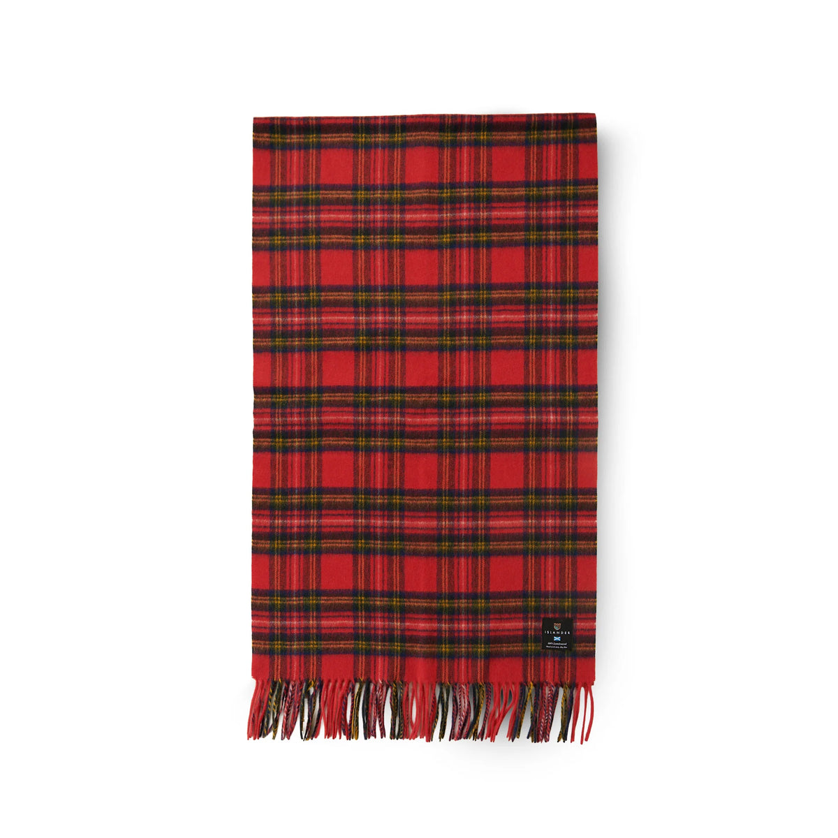 Red plaid blanket with fringes on a white background