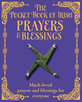 Book cover of 'The Pocket Book of Irish Prayers & Blessings' with decorative elements on a purple background.