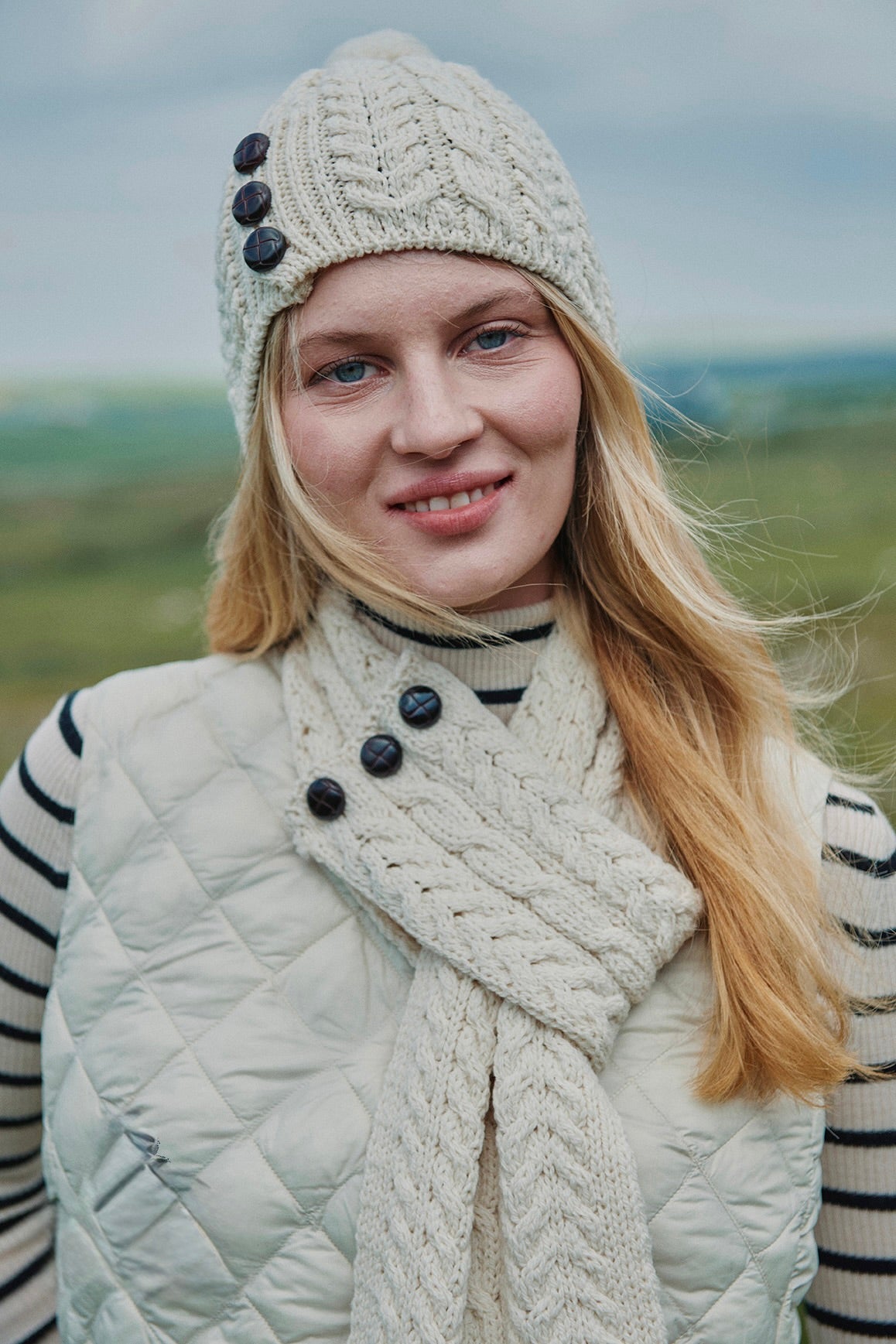 Aran knit Hat or Scarf with buttons