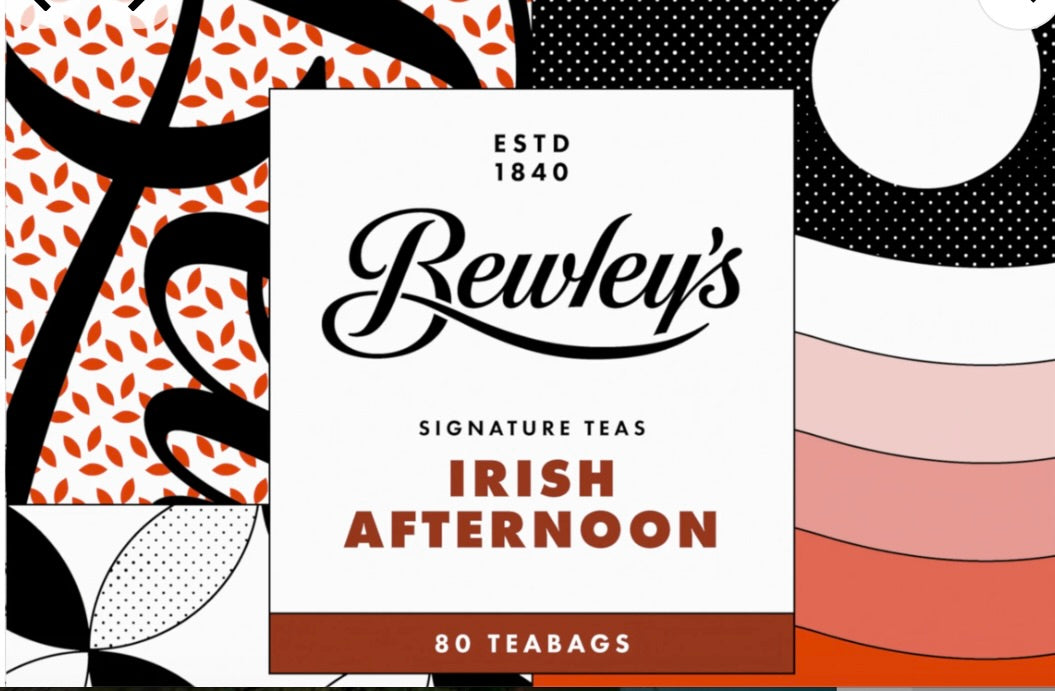Bewley's Irish Afternoon tea packaging with abstract patterns