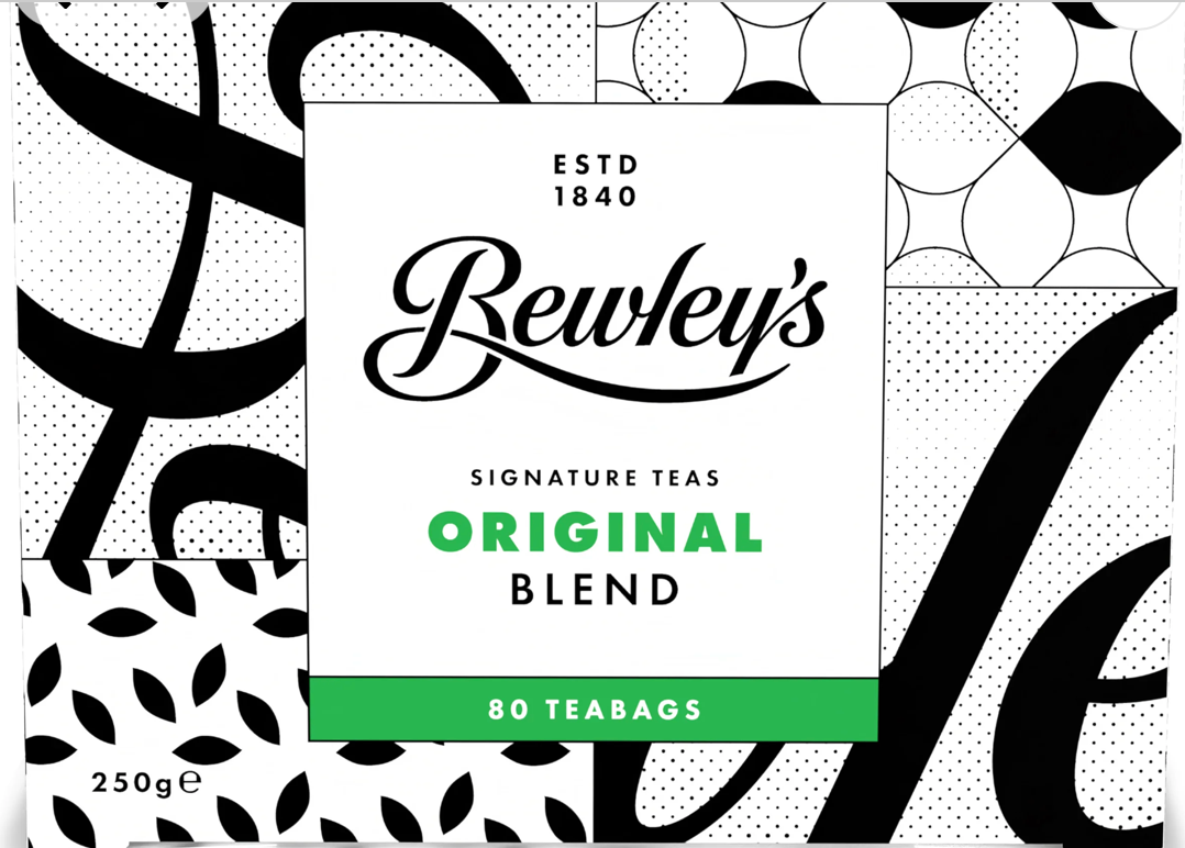 Bewley's original blend tea packaging with black and white pattern