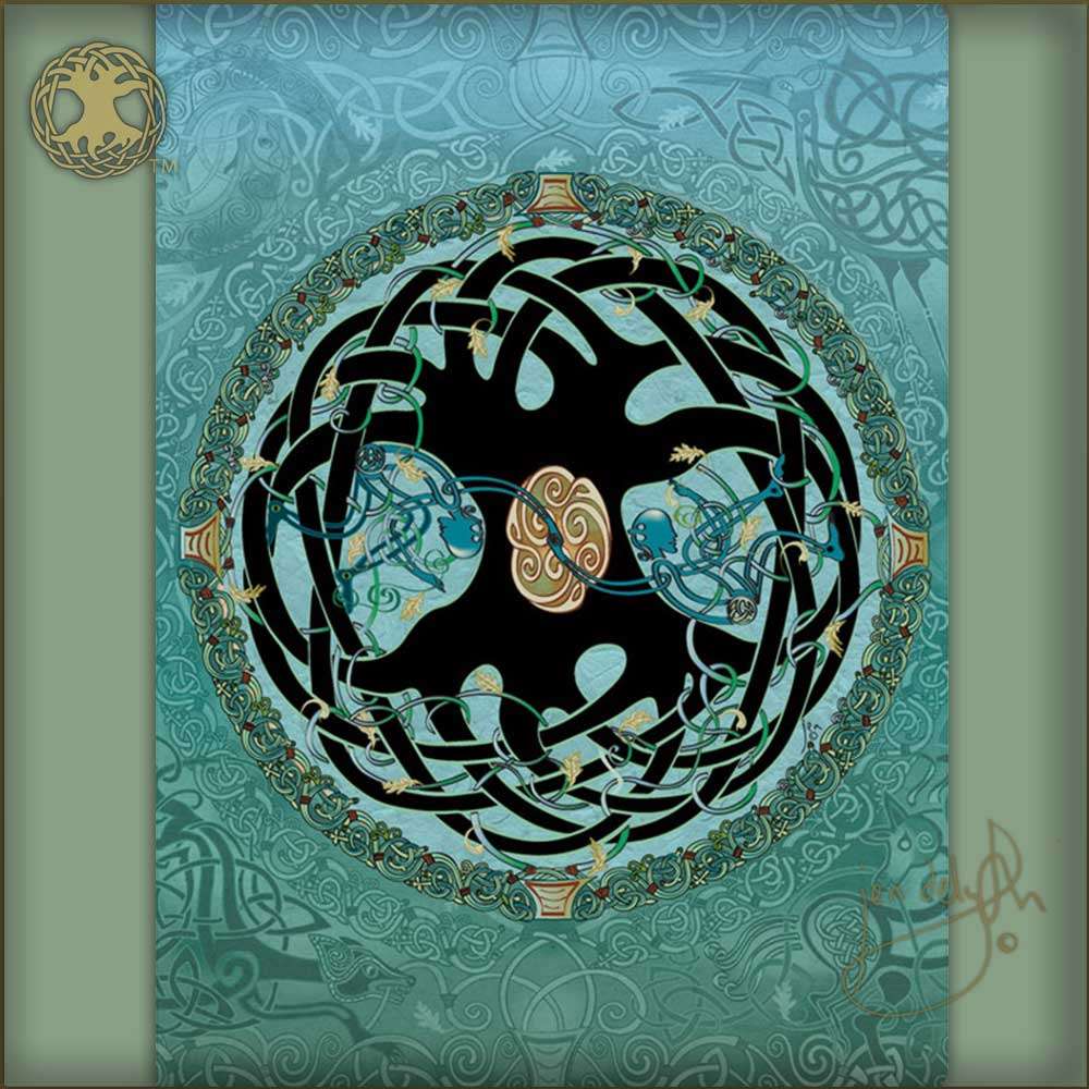 Decorative celtic journal with intricate Celtic knot design on a teal background