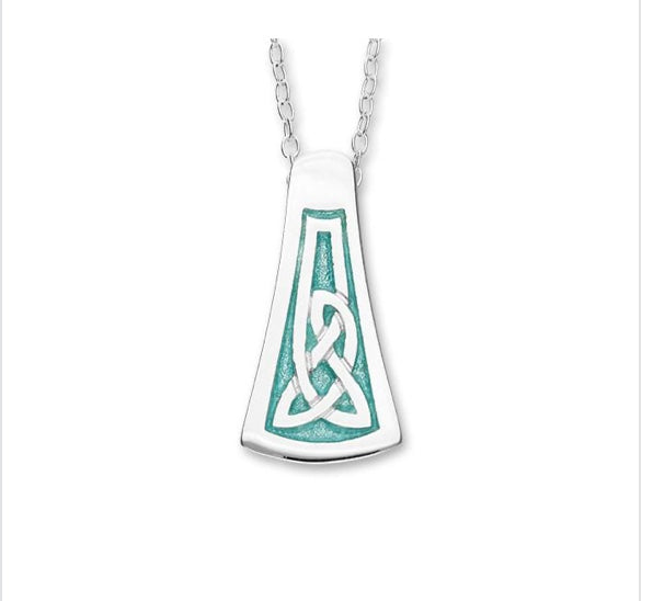 Necklace with a pendant featuring a Celtic knot design on a white background