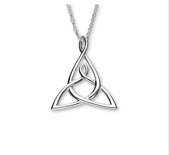Silver Trinity knot mothers knot pendant on a white background