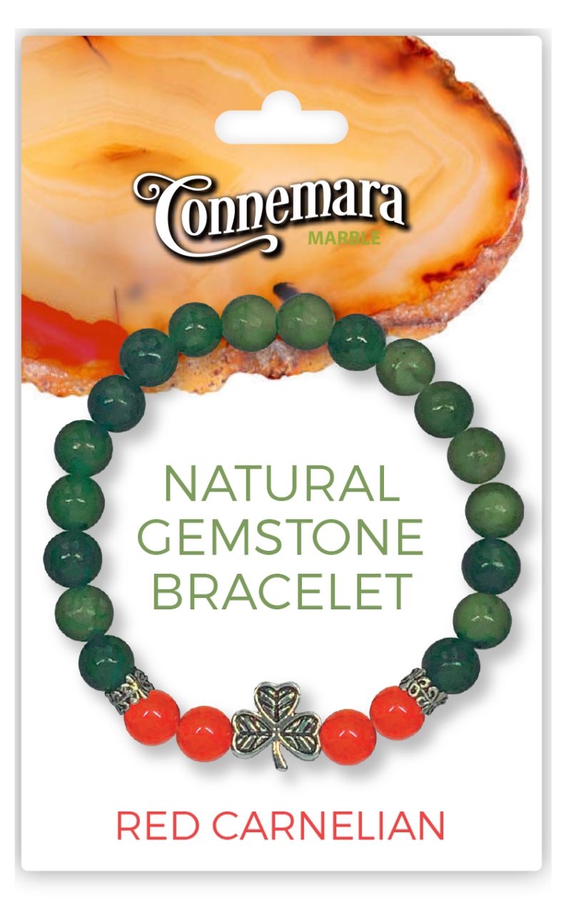 Connemara Marble and Red Carnelian bead bracelet from Ireland