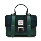 Blackwatch tartan handbag with a visible brand label on a white background