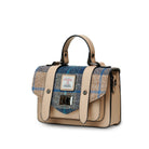 Handbag with plaid pattern and beige accents on a white background
