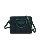 Green handbag with plaid pattern on a white background