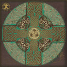 Celtic knot design with interwoven patterns on a brown background