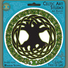 Celtic Tree of Life window sticker on a blue card with 'Celtic Art Studio' branding.