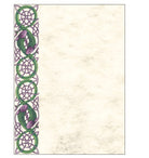 Decorative border with Celtic knot design on a textured beige background