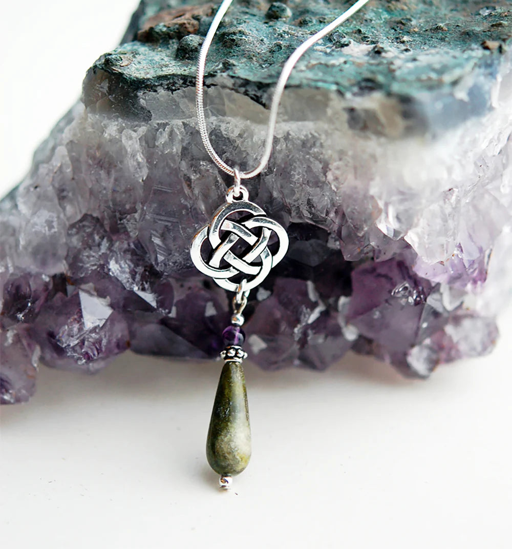Pendant made of Connemara Marble & Amethyst on 24" snake chain