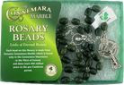 Rosary beads with Connemara Marble packaging on a green background