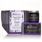 Highland Soap Co. gift set with cream, soap, and pouch on a white background