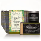 Highland Soap Co. Lemongrass & Ginger gift set with cream, soap, and pouch on a white background