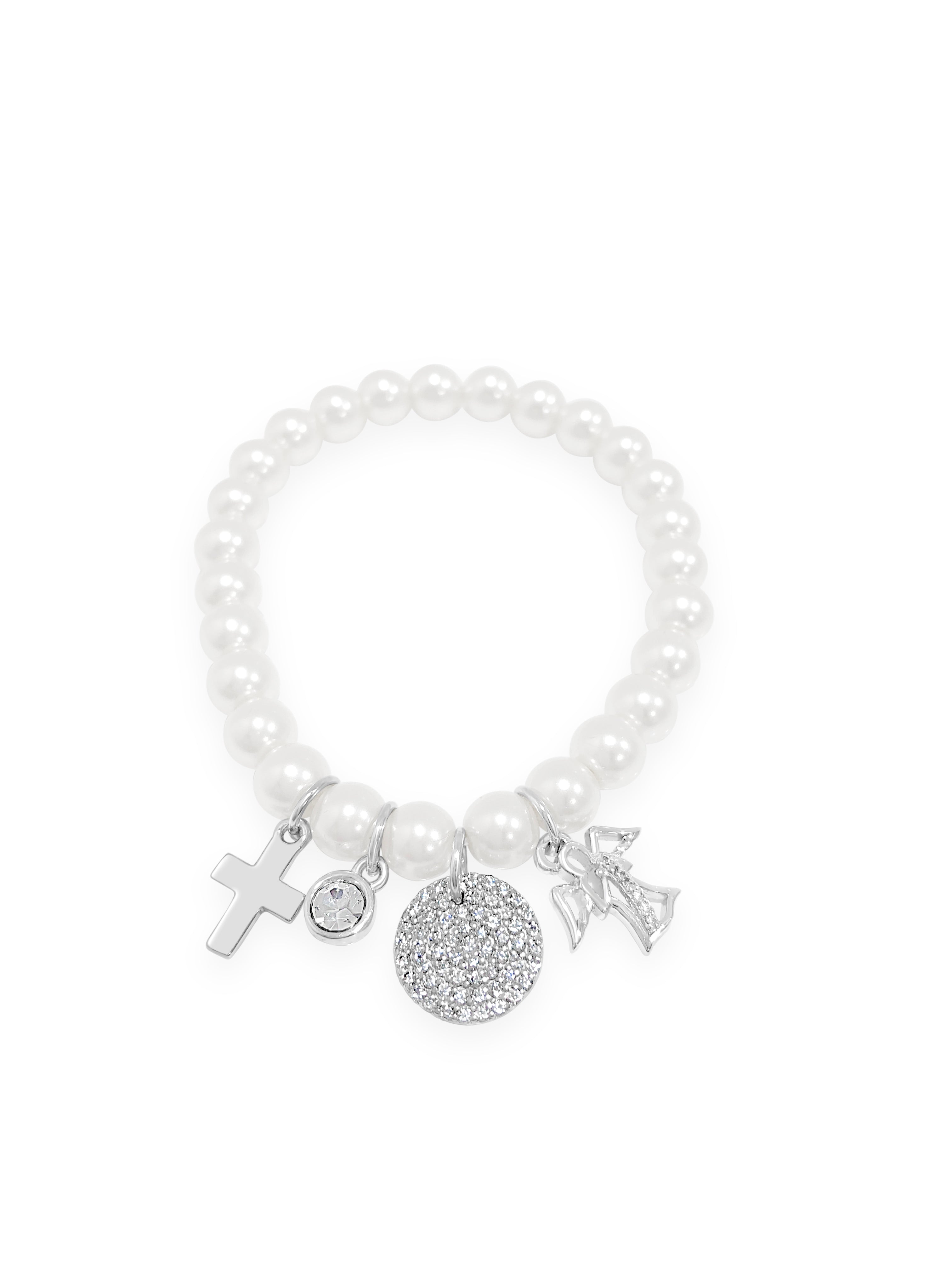 Silver bracelet with charms on a white background