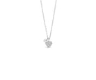 Silver necklace with a heart-shaped pendant on a white background