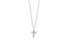 Children's Pearl and Silver cross necklace on a white background