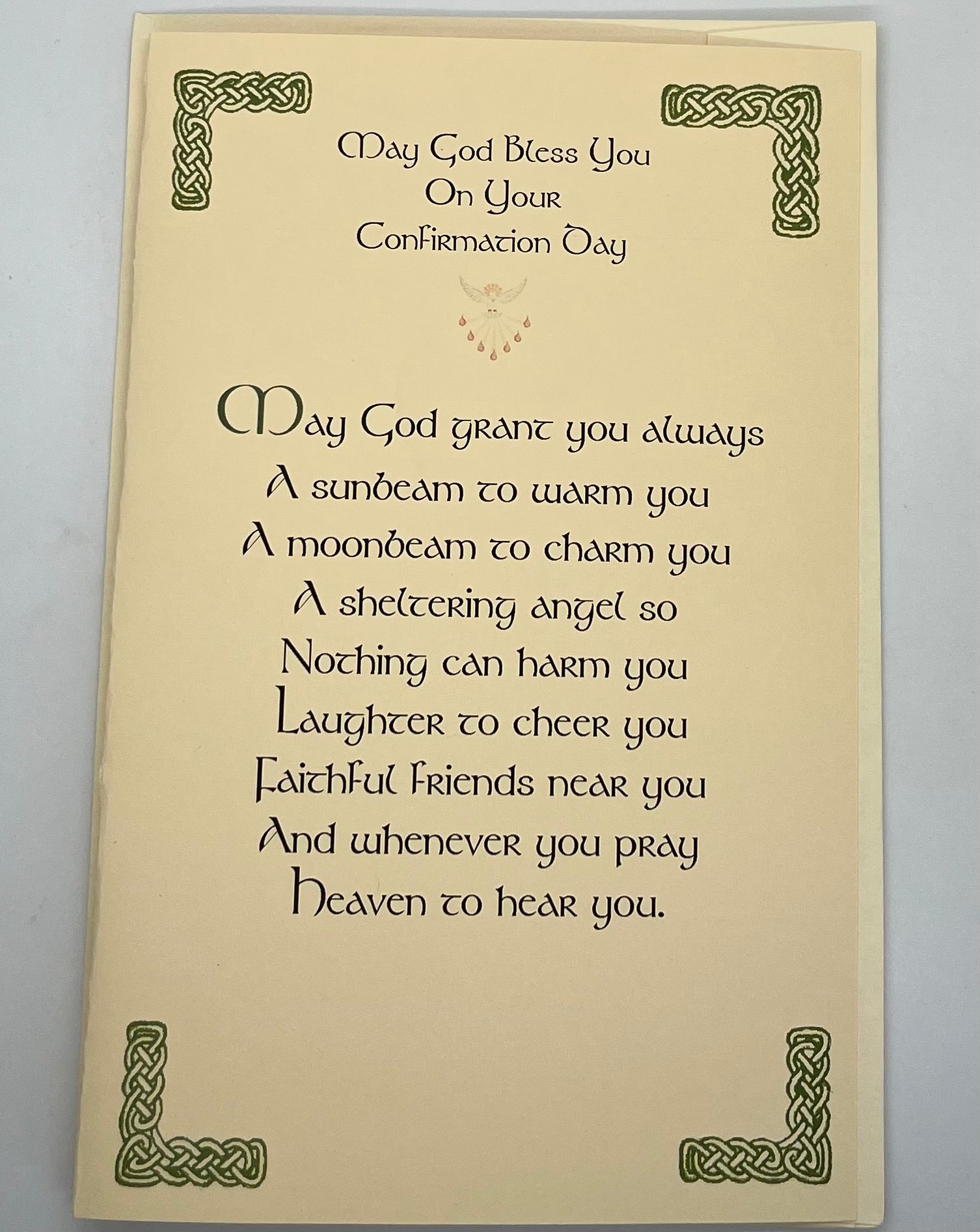 Greeting card with Confirmation Day blessing text on ivory background