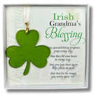 Green shamrock ornament with 'Irish Grandma's Blessing' text on a white background