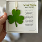 Green shamrock ornament with 'Irish Home Blessing' text on a white background