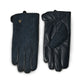 A pair of dark navy blue gloves shown side by side on a white background, displaying both the herringbone patterned fabric and the smooth leather palm side.