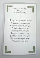 Greeting card with Confirmation Day message and decorative corners on a white background
