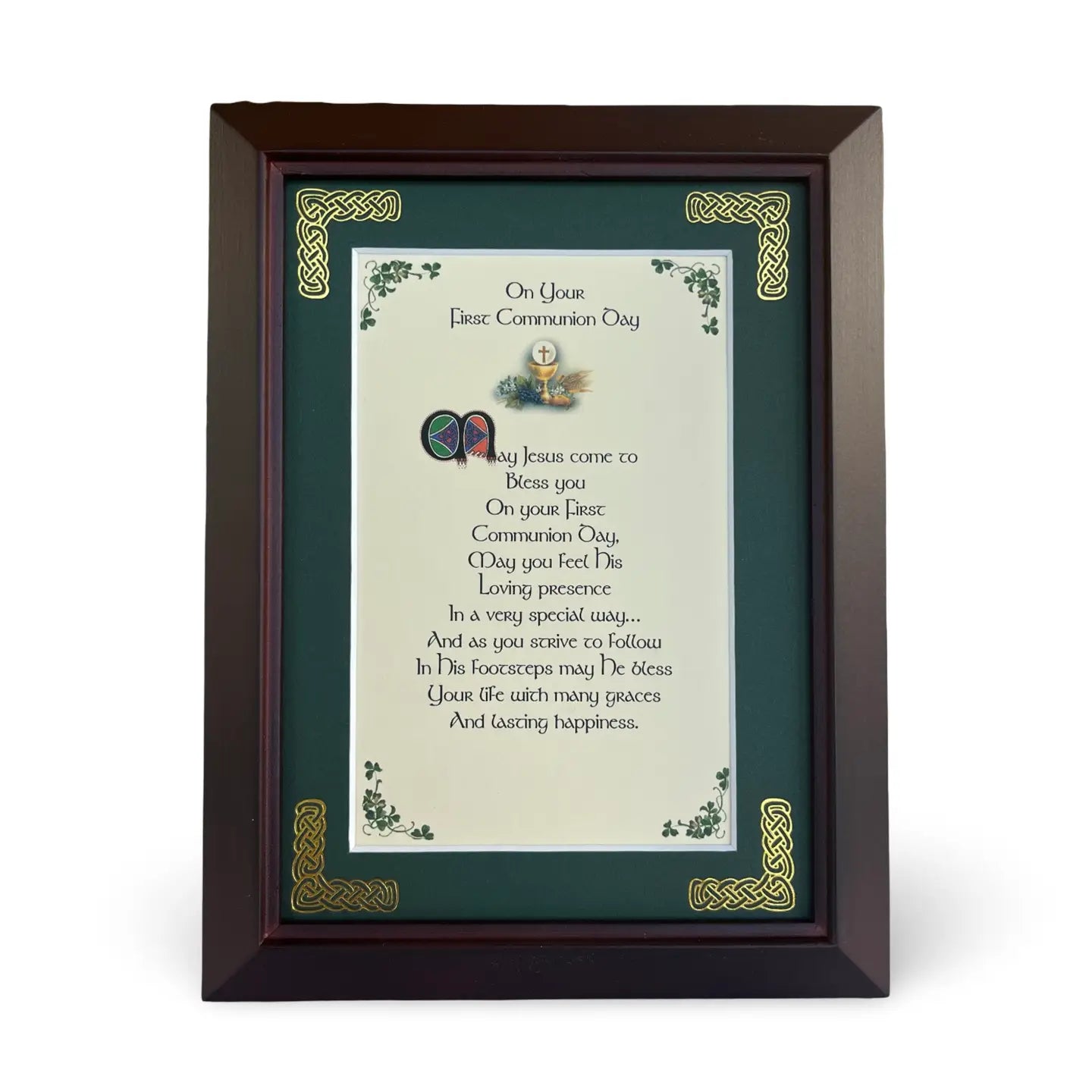 Framed  First Communion blessing with decorative elements on a white background