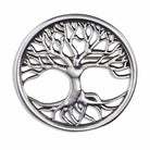Silver tree of life design brooch on a white background