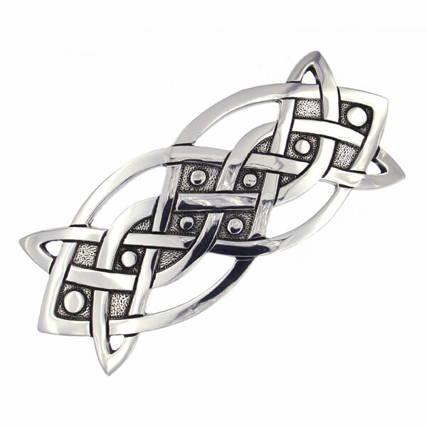 Silver Celtic knot hair barrette on a white background