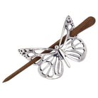 Butterfly-shaped hair clip with wooden handle on a white background