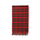 Red plaid blanket with fringes on a white background