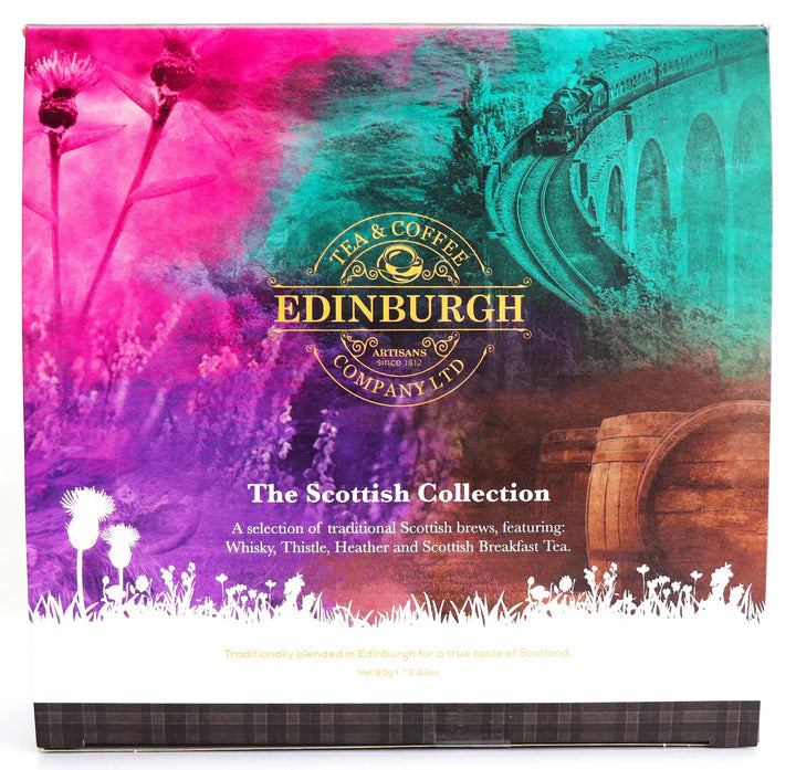 Edinburgh Tea & Coffee Company Ltd packaging with a scenic design and tea box.