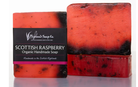 Scottish Raspberry soap bar with packaging on a white background