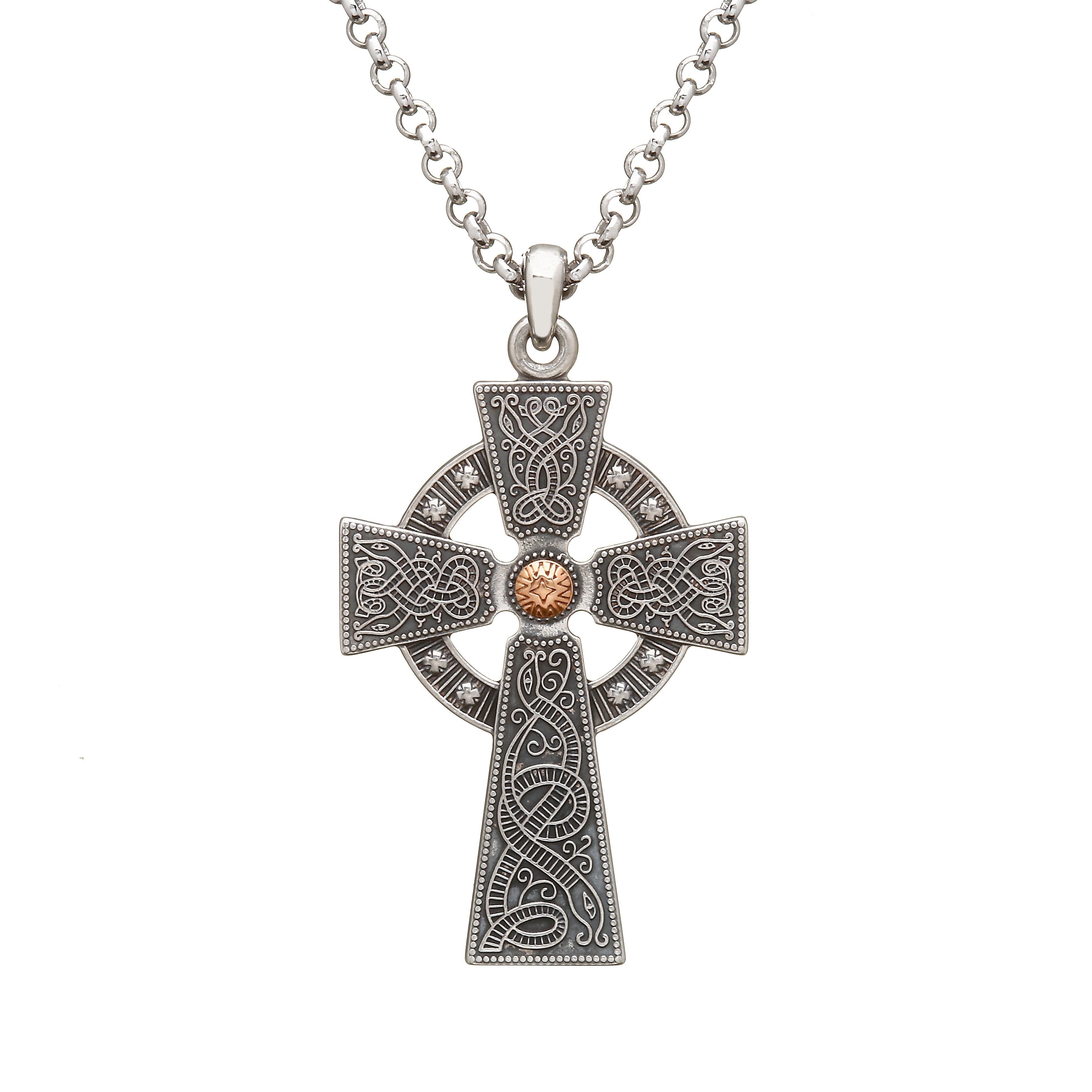 Celtic Warrior Cross Pendant with Rose Gold 