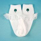 White baby socks with shamrock and lace