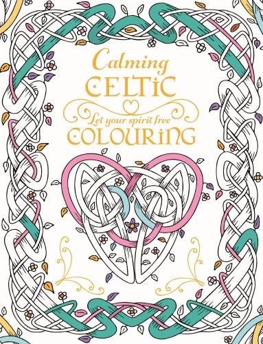 Coloring book cover with Celtic knot design and text 'Calming Celtic Colouring'