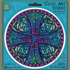 Celtic cross of life design on a blue card with Celtic Art Studio branding.