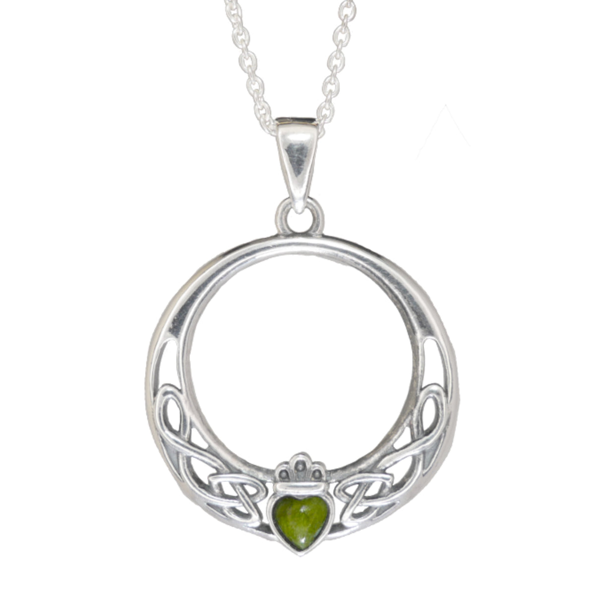 Celtic knot designed Claddagh Pendant with Irish Connemara Marble.