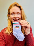 Claddagh Baby Socks Held up.