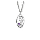 Silver Celtic pendant with a purple amethyst gemstone on a white background