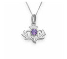 Silver Thistle pendant with a purple amethyst gemstone on a white background